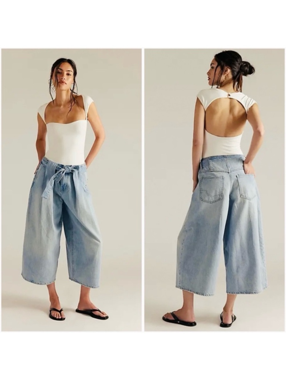 NEW Free People We The Free High Tide Belted Crop Oasis Blue Denim Jeans XS - Picture 3 of 13